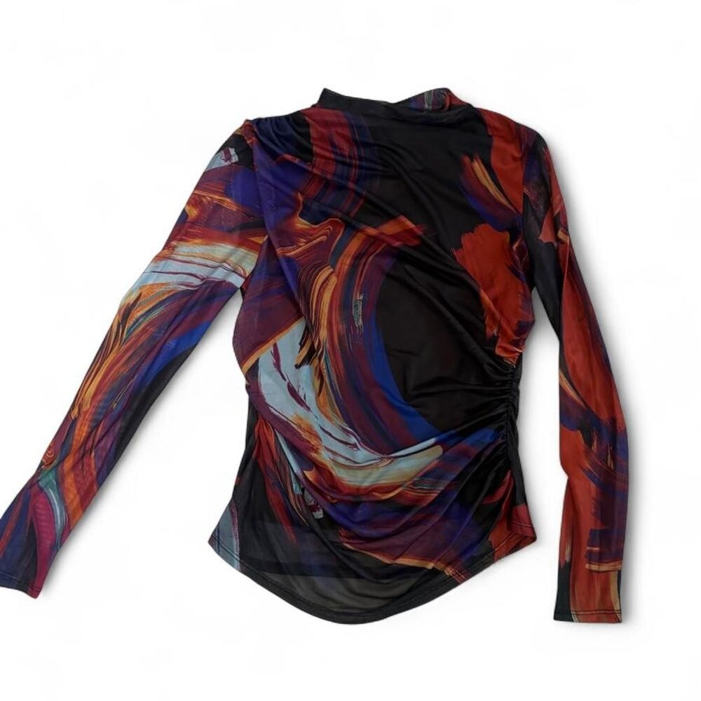 Adrienne Landau Women's Mesh Multi Print Long Sleeve Shirt Top sz S